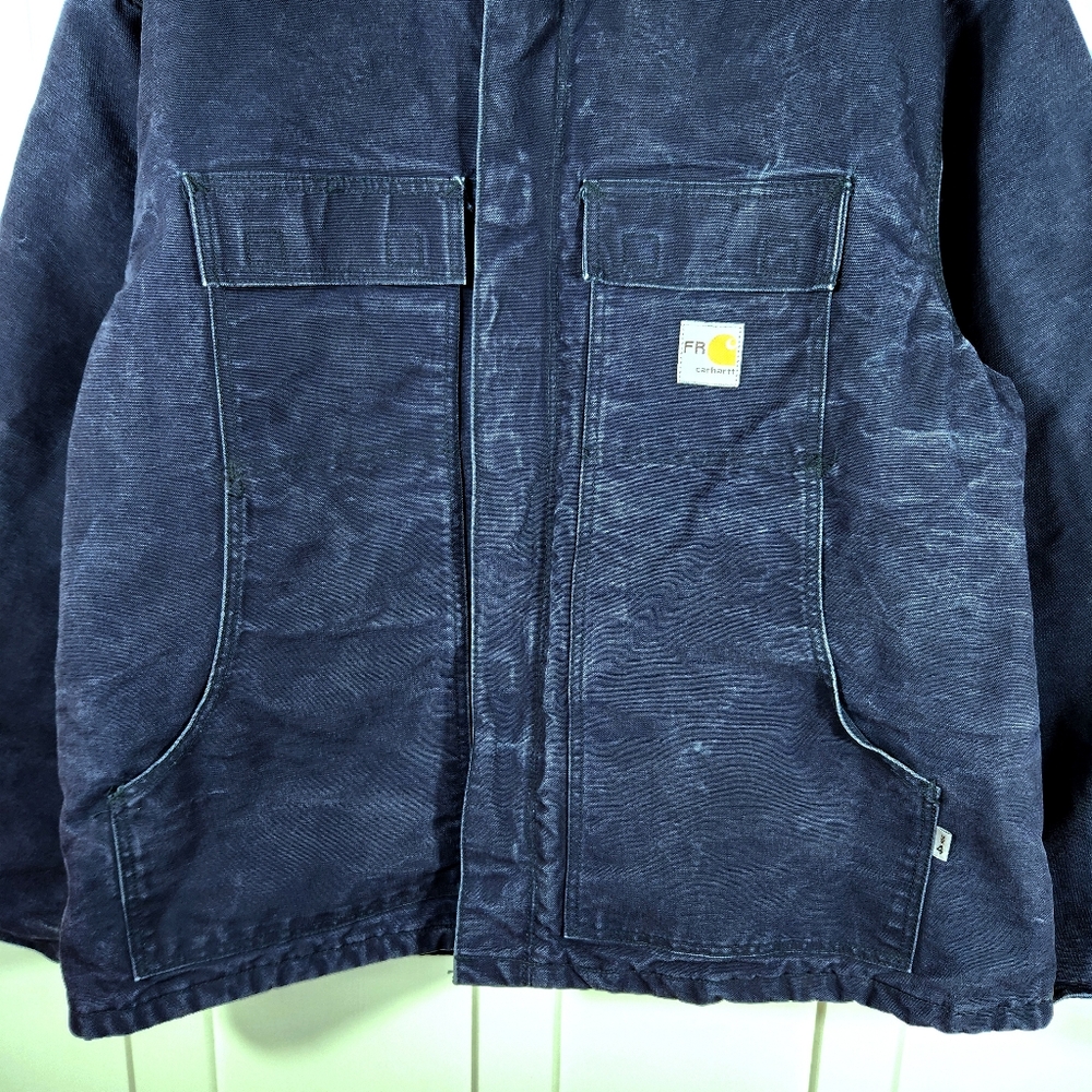 Carhartt Flame-Resistant Duck Traditional Coat Quilt Lined Navy | Men's 2XL XXL - Picture 3 of 10